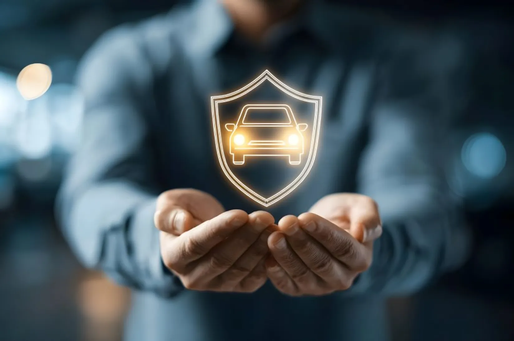 Hombre con la imagen de un coche en sus manos.